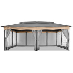 Hoteel 12x20 Outdoor Gazebo Heavy Duty Gazebo Sun Shade Canopy Tent with 4 Sandbags, Waterproof, Double Tiers & Mesh Netting for Lawn, Garden, Backyard & Deck, Khaki