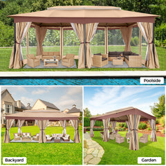 COBIZI Outdoor Gazebo 12x20 Patio Gazebo with Netting and Curtains Waterproof Gazebo with Double Roof Large Backyard Gazebo with Metal Steel Frame for Deck, Backyard, Lawn, Party, Garden, Khaki