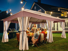 Hoteel Heavy-Duty 12'x20' Canopy Gazebo with Double Roofs,Waterproof Party Tent & Shelter for Outdoor Use, Featuring Mosquito Nettings, Privacy Screens - Ideal for Backyard, Garden, Lawn - Khaki