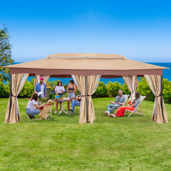 COBIZI Outdoor Gazebo 12x20 Patio Gazebo with Netting and Curtains Waterproof Gazebo with Double Roof Large Backyard Gazebo with Metal Steel Frame for Deck, Backyard, Lawn, Party, Garden, Khaki