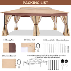 COBIZI Outdoor Gazebo 12x20 Patio Gazebo with Netting and Curtains Waterproof Gazebo with Double Roof Large Backyard Gazebo with Metal Steel Frame for Deck, Backyard, Lawn, Party, Garden, Khaki