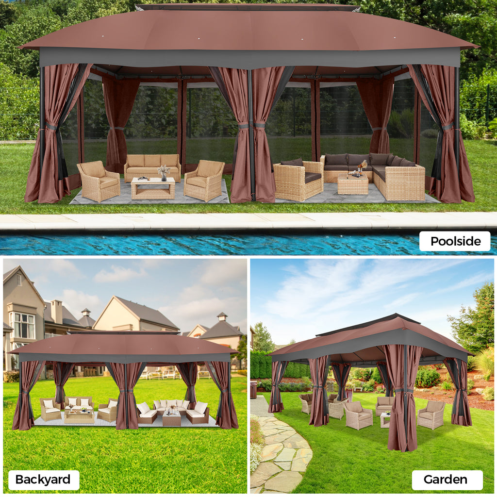 COBIZI Gazebo 12x20 Heavy Duty Patio Gazebo with Mosquito Netting Deck