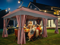 Hoteel Heavy-Duty 12X20 Outdoor Patio Gazebo with Mosquito Netting & Curtains,Double-Roof Canopy Tent Deck Gazebo in Khaki for Parties,Backyards,Decks,Gardens,Featuring a Sturdy Metal Steel Frame,Gray