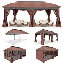 Hoteel Heavy-Duty 12X20 Outdoor Patio Gazebo with Mosquito Netting & Curtains,Double-Roof Canopy Tent Deck Gazebo in Khaki for Parties,Backyards,Decks,Gardens,Featuring a Sturdy Metal Steel Frame,Gray