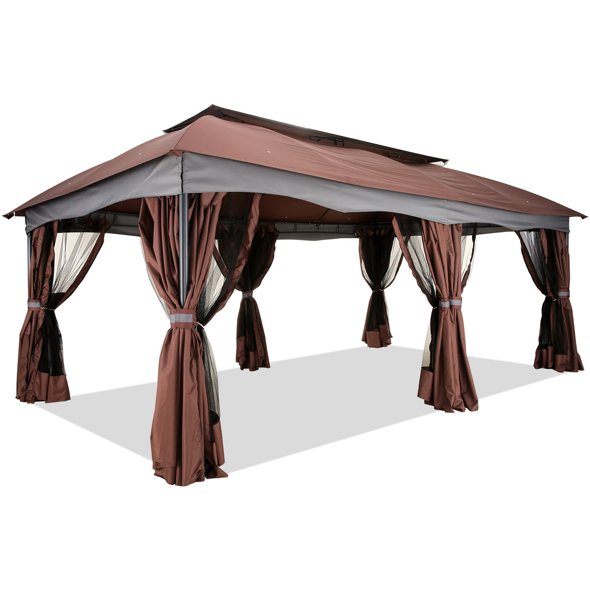 COBIZI Heavy Duty 12'x20' Metal Patio Gazebo Outdoor Gazebo Canopy Tent with 6 Mosquito Netting and Curtains Gazebos Shelter 100% Waterproof with Double Roof for Party, Backyard, Deck, Garden, Gray