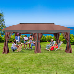 Hoteel Heavy-Duty 12X20 Outdoor Patio Gazebo with Mosquito Netting & Curtains,Double-Roof Canopy Tent Deck Gazebo in Khaki for Parties,Backyards,Decks,Gardens,Featuring a Sturdy Metal Steel Frame,Gray