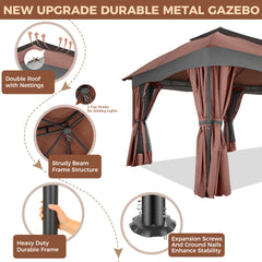 Hoteel Heavy-Duty 12X20 Outdoor Patio Gazebo with Mosquito Netting & Curtains,Double-Roof Canopy Tent Deck Gazebo in Khaki for Parties,Backyards,Decks,Gardens,Featuring a Sturdy Metal Steel Frame,Gray