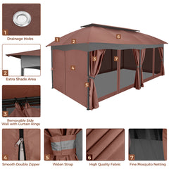 Hoteel Heavy-Duty 12X20 Outdoor Patio Gazebo with Mosquito Netting & Curtains,Double-Roof Canopy Tent Deck Gazebo in Khaki for Parties,Backyards,Decks,Gardens,Featuring a Sturdy Metal Steel Frame,Gray