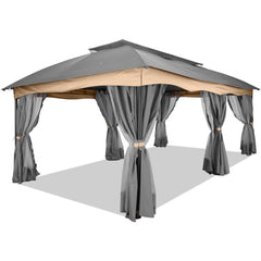COBIZI Heavy Duty 12'x20' Metal Patio Gazebo Outdoor Gazebo Canopy Tent with 6 Mosquito Netting and Curtains Gazebos Shelter 100% Waterproof with Double Roof for Party, Backyard, Deck, Garden, Gray