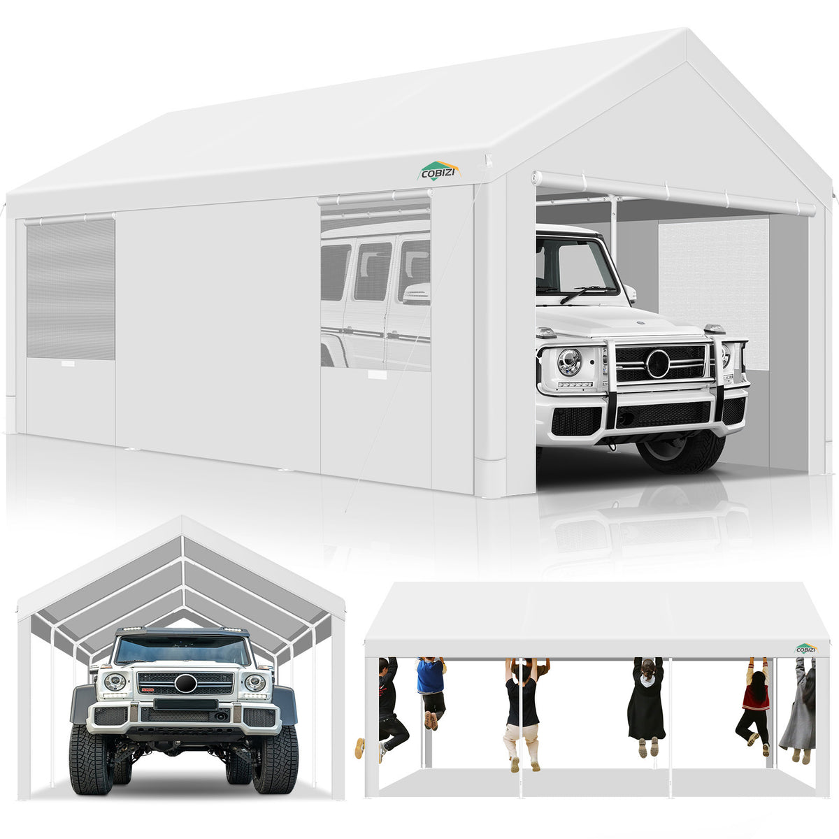 HOTEEL Carport 12x20 ft Heavy Duty Car Canopy with Roll-up Windows Portable Garage with Removable Sidewalls & Door, Outdoor Canopy Carport Portable Car Tent Garage Car Canopy with Steel Frame, Gray