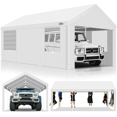Hoteel Carport 10x20 ft Heavy Duty Car Canopy with Roll-up Windows Portable Garage with Removable Sidewalls & Door, Outdoor Canopy Carport Portable Car Tent Garage Car Canopy with Steel Frame