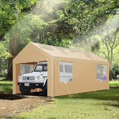 Hoteel Carport 10'x20' Large Heavy Duty Car Canopy with Steel Frame, Portable Garage Wedding Tent Big Tents Carports Shelter, All-Season Tarp for Outdoor Party Birthday, Khaki