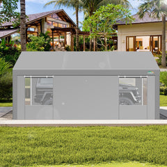 HOTEEL Carport 12x20 ft Heavy Duty Car Canopy with Roll-up Windows Portable Garage with Removable Sidewalls & Door, Outdoor Canopy Carport Portable Car Tent Garage Car Canopy with Steel Frame, Gray