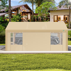 Hoteel Carport 10'x20' Large Heavy Duty Car Canopy with Steel Frame, Portable Garage Wedding Tent Big Tents Carports Shelter, All-Season Tarp for Outdoor Party Birthday, Khaki