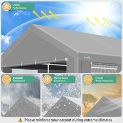 HOTEEL Carport 12x20 ft Heavy Duty Car Canopy with Roll-up Windows Portable Garage with Removable Sidewalls & Door, Outdoor Canopy Carport Portable Car Tent Garage Car Canopy with Steel Frame, Gray