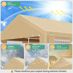 Hoteel Carport 10'x20' Large Heavy Duty Car Canopy with Steel Frame, Portable Garage Wedding Tent Big Tents Carports Shelter, All-Season Tarp for Outdoor Party Birthday, Khaki