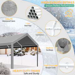 HOTEEL Carport 12x20 ft Heavy Duty Car Canopy with Roll-up Windows Portable Garage with Removable Sidewalls & Door, Outdoor Canopy Carport Portable Car Tent Garage Car Canopy with Steel Frame, Gray