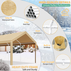 Hoteel Carport 10'x20' Large Heavy Duty Car Canopy with Steel Frame, Portable Garage Wedding Tent Big Tents Carports Shelter, All-Season Tarp for Outdoor Party Birthday, Khaki
