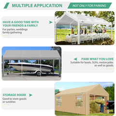 Hoteel Carport 10x20 ft Heavy Duty Car Canopy with Roll-up Windows Portable Garage with Removable Sidewalls & Door, Outdoor Canopy Carport Portable Car Tent Garage Car Canopy with Steel Frame