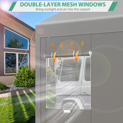 HOTEEL Carport 12x20 ft Heavy Duty Car Canopy with Roll-up Windows Portable Garage with Removable Sidewalls & Door, Outdoor Canopy Carport Portable Car Tent Garage Car Canopy with Steel Frame, Gray