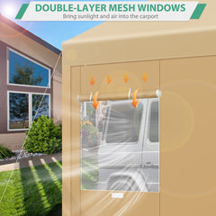 Hoteel Carport 10'x20' Large Heavy Duty Car Canopy with Steel Frame, Portable Garage Wedding Tent Big Tents Carports Shelter, All-Season Tarp for Outdoor Party Birthday, Khaki