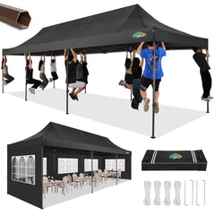 COBIZI Heavy Duty 10x30 Commercial Tent, Pop up Canopy for Parties, Wedding,Waterproof Gazebos with 8 Sidewalls,Black