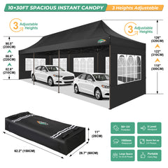 COBIZI Heavy Duty 10x30 Commercial Tent, Pop up Canopy for Parties, Wedding,Waterproof Gazebos with 8 Sidewalls,Black