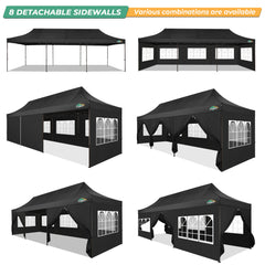 COBIZI Heavy Duty 10x30 Commercial Tent, Pop up Canopy for Parties, Wedding,Waterproof Gazebos with 8 Sidewalls,Black