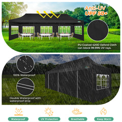 COBIZI Heavy Duty 10x30 Commercial Tent, Pop up Canopy for Parties, Wedding,Waterproof Gazebos with 8 Sidewalls,Black