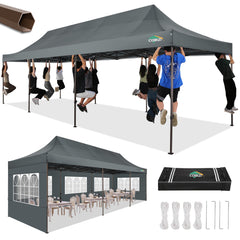 COBIZI Heavy Duty 10x30 Commercial Tent, Pop up Canopy for Parties, Wedding,Waterproof Gazebos with 8 Sidewalls,Black