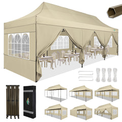 COBIZI Heavy Duty 10x30 Commercial Tent, Pop up Canopy for Parties, Wedding,Waterproof Gazebos with 8 Sidewalls,Black