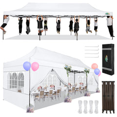 COBIZI Heavy Duty 10x30 Commercial Tent, Pop up Canopy for Parties, Wedding,Waterproof Gazebos with 8 Sidewalls,Black