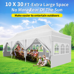 HOTEEL 10’x30' pop-up tent, suitable for parties, heavy-duty easy-to-set-up tent with 8 side walls, outdoor commercial instant gazebo, suitable for wedding events, with portable bag