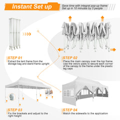 HOTEEL 10’x30' pop-up tent, suitable for parties, heavy-duty easy-to-set-up tent with 8 side walls, outdoor commercial instant gazebo, suitable for wedding events, with portable bag