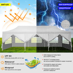 HOTEEL 10’x30' pop-up tent, suitable for parties, heavy-duty easy-to-set-up tent with 8 side walls, outdoor commercial instant gazebo, suitable for wedding events, with portable bag