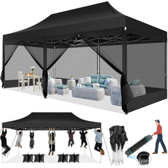 COBIZI 10'x20' Heavy Duty Canopy Tent, Pop up Gazebo with Netting Screened ,Waterproof Ez up Canopy with Sidewalls, Outdoor Instant Party Tent for Backyard,Dark Blue
