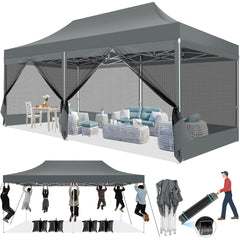 COBIZI 10'x20' Heavy Duty Canopy Tent, Pop up Gazebo with Netting Screened ,Waterproof Ez up Canopy with Sidewalls, Outdoor Instant Party Tent for Backyard,Dark Blue