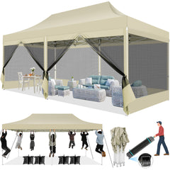 COBIZI 10'x20' Heavy Duty Canopy Tent, Pop up Gazebo with Netting Screened ,Waterproof Ez up Canopy with Sidewalls, Outdoor Instant Party Tent for Backyard,Dark Blue