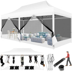 COBIZI 10'x20' Heavy Duty Canopy Tent, Pop up Gazebo with Netting Screened ,Waterproof Ez up Canopy with Sidewalls, Outdoor Instant Party Tent for Backyard,Dark Blue