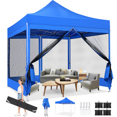 COBIZI 10'x10' Heavy Duty Canopy Tent, Pop up Gazebo with Netting Screened ,Waterproof Ez up Canopy with Sidewalls, Outdoor Instant Party Tent for Backyard,Blue