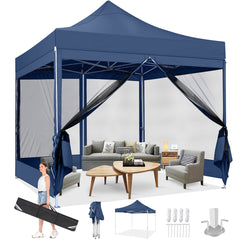 COBIZI 10'x10' Heavy Duty Canopy Tent, Pop up Gazebo with Netting Screened ,Waterproof Ez up Canopy with Sidewalls, Outdoor Instant Party Tent for Backyard,Blue