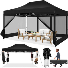 COBIZI 10‘x15’ Heavy Duty Canopy Tent, Pop up Gazebo with Netting Screened ,Waterproof Ez up Canopy with Sidewalls, Outdoor Instant Party Tent for Backyard,Gray