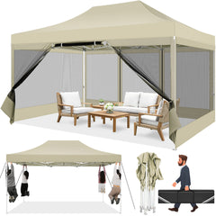 COBIZI 10‘x15’ Heavy Duty Canopy Tent, Pop up Gazebo with Netting Screened ,Waterproof Ez up Canopy with Sidewalls, Outdoor Instant Party Tent for Backyard,Gray
