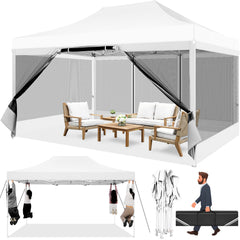 COBIZI 10‘x15’ Heavy Duty Canopy Tent, Pop up Gazebo with Netting Screened ,Waterproof Ez up Canopy with Sidewalls, Outdoor Instant Party Tent for Backyard,Gray