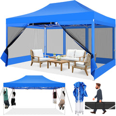COBIZI 10‘x15’ Heavy Duty Canopy Tent, Pop up Gazebo with Netting Screened ,Waterproof Ez up Canopy with Sidewalls, Outdoor Instant Party Tent for Backyard,Gray