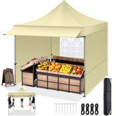 COBIZI 10'x10' Pop Up Canopy Tent with Awning & Sidewalls, Commercial Canopy Tents Instant Waterproof, UPF 50+ Sun Shade for Outdoor, Parties, Markets (White)