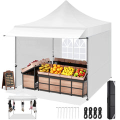 COBIZI 10'x10' Pop Up Canopy Tent with Awning & Sidewalls, Commercial Canopy Tents Instant Waterproof, UPF 50+ Sun Shade for Outdoor, Parties, Markets (White)