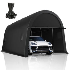 COBIZI 10'x15'/10'x20'/12'x20' Heavy Duty Carport Outdoor Metal Car Tent with Metal Frame and Round Roof, Anti-Snow Portable Garage Storage Shelter for Automobiles,Trucks and Boats,Gary