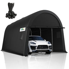 Hoteel Heavy Duty Carport Outdoor Metal Car Tent with Metal Frame and Round Roof, Anti-Snow Portable Garage Storage Shelter for Automobiles,Trucks and Boats,Gary