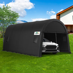 Hoteel Heavy Duty Carport Outdoor Metal Car Tent with Metal Frame and Round Roof, Anti-Snow Portable Garage Storage Shelter for Automobiles,Trucks and Boats,Gary